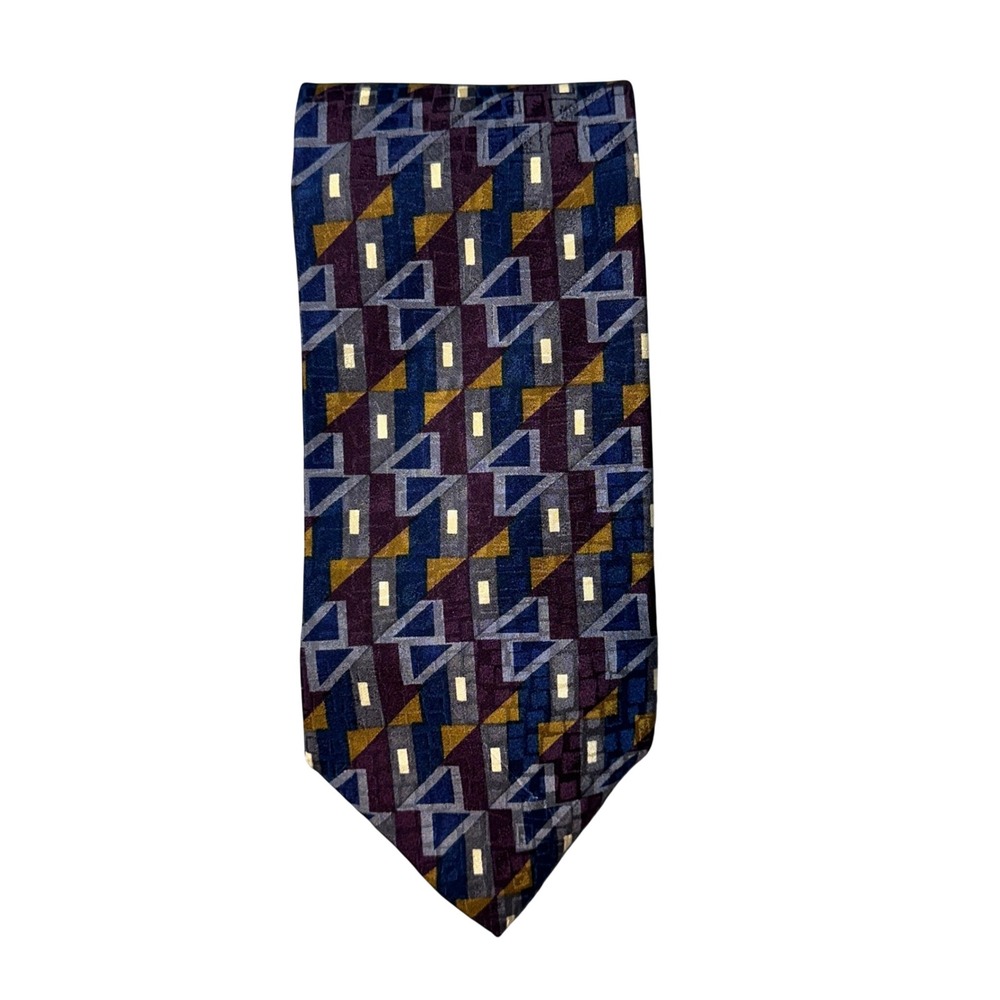 Bill Blass Necktie Mens OS Purple Blue Gold Geometric‎ Abstract Silk Classic Tie